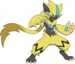 ambiguous_gender anthro blue_eyes cel_shading claws fur generation_7_pokemon legendary_pokemon nintendo official_art pokemon pokemon_(species) shaded simple_background solo unknown_artist white_background yellow_body yellow_fur zeraora