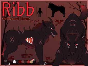 2_horns big_fangs black_body black_fur black_horn black_inner_ear bone claws ear_piercing ear_ring exposed_bone exposed_muscle exposed_rib_cage fangs feral fluffy front_view fur horn looking_at_viewer male male_feral neck_tuft open_mouth piercing red_eyes rib_cage ribs ring_piercing scar side_view simple_background solo spikes tail teeth text tongue tuft parooty mythology ribb canid canid_demon canine demon hellhound mammal mythological_canine mythological_creature 4:3 english_text model_sheet