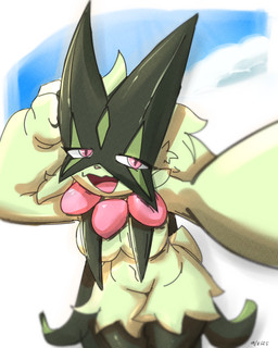 anthro big_breasts breasts female fur green_body green_fur looking_at_viewer mask open_mouth pokemorph red_eyes simple_background smile solo standing tail wearing_mask klydewitakay nintendo pokemon felid feline felis generation_9_pokemon mammal meowscarada pokemon_(species) 2025 4:5 absurd_res digital_media_(artwork) hi_res