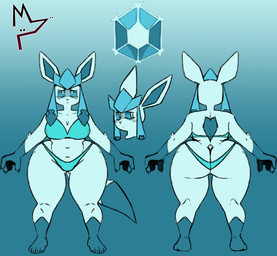 anthro big_breasts big_butt blue_body blue_eyes blue_fur blush bra breasts butt clothing female female_anthro front_view fur gloves_(marking) leg_markings markings navel neutral_expression pokemorph pseudo_hair rear_view socks_(marking) solo thick_thighs underwear wide_hips donedoggo nintendo pokemon glace_(donedoggo) eeveelution generation_4_pokemon glaceon pokemon_(species) 2026 absurd_res digital_drawing_(artwork) digital_media_(artwork) hi_res model_sheet