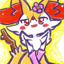accessory ambiguous_anthro ambiguous_gender anthro armwear biped blush blush_stickers bodily_fluids clothing drooling elbow_gloves flower flower_in_hair front_view gloves hair hair_accessory handwear looking_at_viewer object_in_tail open_mouth open_smile plant saliva simple_background smile snout solo stick stick_in_tail tail annyui0611 nintendo pokemon braixen canid generation_6_pokemon mammal pokemon_(species) 1:1 2024 digital_media_(artwork) digital_painting_(artwork) half-length_portrait hi_res japanese_description painting_(artwork) portrait translated_description