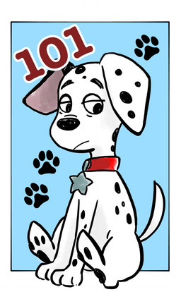 black_ears black_nose black_spots collar feral floppy_ears footprint fur half-closed_eyes heterochromatic_ears male narrowed_eyes pawpads pawprint pink_inner_ear red_collar sitting solo spots star toony white_body white_fur white_spots nogiasahi 101_dalmatian_street 101_dalmatians disney dylan_(101_dalmatians) canid canine canis dalmatian domestic_dog mammal hi_res