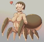 breasts eyeless female gradient_background heart_symbol monster_girl_(genre) natural_armor non-mammal_breasts sharp_teeth simple_background solo teeth yellow_background kittenboogers deep_rock_galactic ghost_ship_games steeve_(drg) arachnid arachnid_taur arthropod arthropod_taur glyphid glyphid_grunt taur digital_media_(artwork) full-length_portrait portrait shaded yellow_theme