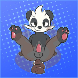 anthro anus balls black_body black_fur blue_background blue_border blue_outline border butt eyebrows feces feces_on_body feces_on_ground feces_on_tail feces_pile fur genitals grey_body grey_fur hand_on_ground head_tuft legs_up looking_at_viewer male male_pooping narrowed_eyes outline pattern_background pawpads penis pink_pawpads pooping pooping_on_floor raised_eyebrows scatplay short_tail simple_background smile smiling_at_viewer solo spread_legs spreading stink_fumes tail tuft white_body white_fur ritzcat nintendo pokemon cobalt_(character) generation_6_pokemon pancham pokemon_(species) 1:1 hi_res