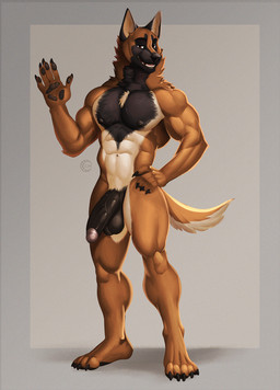 5_fingers 5_toes abs anthro areola balls bedroom_eyes biceps big_balls big_muscles big_penis biped black_areola black_body black_claws black_fur black_lips black_nipples black_nose black_pawpads black_penis body_hair border broad_shoulders brown_body brown_eyes brown_fur calf_muscles chest_hair chest_tuft claws crotch_tuft deltoids feet finger_claws fingers flaccid forearm_muscles fur genitals gesture grey_border hand_on_hip hand_pawpads humanoid_genitalia humanoid_penis lips logo looking_at_viewer male male_anthro multicolored_body multicolored_fur muscular muscular_anthro muscular_male narrowed_eyes navel neck_tuft nipples nude nude_anthro nude_male open_mouth pawpads paws pecs penis plantigrade pose pubes quads seductive shadow sharp_teeth simple_background smile snout solo standing tail teeth thick_penis toe_claws toes triceps tuft vein veiny_penis waving waving_at_viewer whisker_spots white_body white_fur classicmuzzle_(artist) connor_(spicypoptart) canid canine canis domestic_dog herding_dog malinois_dog mammal pastoral_dog sheepdog 2025 artist_logo hi_res shaded smaller_version_at_source watermark