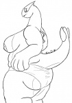 anthro anthrofied blush breasts butt clothing female looking_at_viewer nipples non-mammal_breasts non-mammal_nipples overweight overweight_anthro overweight_female panties pokemorph simple_background solo tail underwear white_background eddy_okapi nintendo pokemon avian generation_2_pokemon legendary_pokemon lugia pokemon_(species) black_and_white monochrome