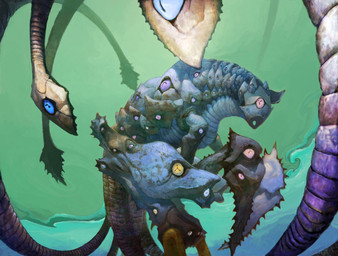 ambiguous_gender armor blue_body blue_scales claws exoskeleton green_background headgear helmet looking_at_viewer multi_eye purple_body scales simple_background solo standing tail tentacles anthony_scott_waters hasbro magic:_the_gathering wizards_of_the_coast monster 2007 official_art