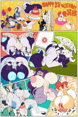 ahegao anthro balls big_balls big_breasts big_butt birthday bodily_fluids breasts butt cum cum_inside fellatio female genital_fluids genitals group harem huge_breasts huge_butt impregnation internal lactating looking_pleasured male male/female oral ovum penile sex sperm_cell squish thewilldpink mythology aria_(starock) felicia_(starock) starock avian gryphon mythological_avian mythological_creature absurd_res comic hi_res sketch