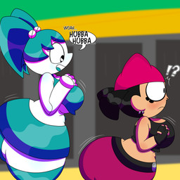breasts butt dialogue duo female female/female machine speech_bubble text 3barts my_life_as_a_teenage_robot nickelodeon jenny_wakeman tiff_crust human humanoid mammal robot 1:1 absurd_res hi_res