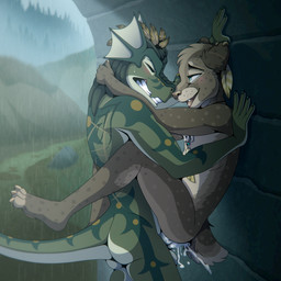 3_toes 5_fingers against_surface against_wall anal anal_penetration anthro anthro_on_anthro anthro_penetrated anthro_penetrating anthro_penetrating_anthro big_penis blue_eyes bodily_fluids brown_body brown_fur brown_nose butt claws cum cum_in_ass cum_inside day detailed_background duo ear_piercing ear_ring erection eye_contact fangs feathers feet fingers foreskin from_front_position fur genital_fluids genitals green_body green_eyes half-closed_eyes humanoid_genitalia humanoid_penis jewelry leg_wrap looking_at_another looking_at_partner male male/male male_penetrated male_penetrating male_penetrating_male markings narrowed_eyes necklace outside penetration penis piercing plantigrade raining ring_piercing seductive sex slim smile spots spotted_body spotted_fur stand_and_carry_position standing standing_sex teeth toe_claws toes white_body white_fur white_penis granitemcgee dungeons_and_dragons hasbro wizards_of_the_coast arvie_dreadmaw fekkri_talot cougar dragonborn_(dnd) felid feline lizard mammal reptile scalie tabaxi 1:1 2019 digital_media_(artwork) hi_res