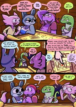 anthro blue_body blue_fur bodily_fluids clothed clothed_anthro clothed_female clothed_male clothing cravat dialogue eyewear female fur furniture goggles green_body group kerchief male map nervous pink_body pirate purple_body ship speech_bubble sweat sweatdrop table text vehicle watercraft theenfman andy_axolotl chilly_chinchilla henry_hippo_(theenfman) salvador_salamander amphibian axolotl chinchilla chinchillid common_hippopotamus hippopotamid mammal marine mole_salamander rodent salamander comic english_text hi_res