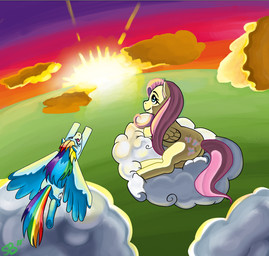 blue_body blue_eyes blue_feathers blue_fur cloud cutie_mark detailed_background duo feathered_wings feathers female feral fur hair multicolored_hair multicolored_tail outside pink_hair purple_eyes rainbow_hair rainbow_tail sky sun tail toony wings yellow_body yellow_feathers yellow_fur sunshine-blitz friendship_is_magic hasbro my_little_pony mythology fluttershy_(mlp) rainbow_dash_(mlp) equid equine mammal mythological_creature mythological_equine pegasus