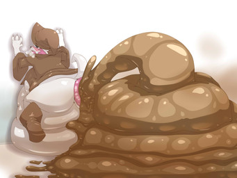ambiguous_gender anthro anus biped blush bodily_fluids breath brown_eyes excessive_feces feces feces_pile hyper hyper_feces looking_at_viewer looking_back open_mouth panting pooping prolapse prolapse_from_shitting scatplay solo sweat dlrowdog hyperscat_elemental 4:3 digital_media_(artwork) hi_res