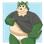 anthro belly big_belly blush bulge clothed clothing clothing_lift eyes_closed kemono male navel overweight overweight_male shirt shirt_lift simple_background solo topwear underwear yaki_atsuage lifewonders live_a_hero mokdai canid canine canis domestic_dog mammal 1:1 2024 hi_res