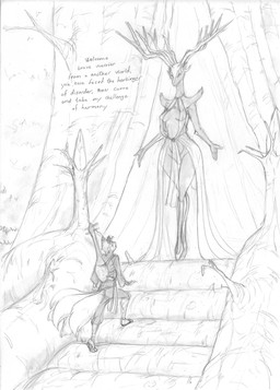 anthro antlers breasts clothing dialogue duo female female_focus forest half-closed_eyes horn huge_tree larger_female looking_at_another looking_down male medium_breasts mouthless multi_tail musical_instrument narrowed_eyes no_pupils plant size_difference skimpy_dress slim small_waist spread_arms steps tail translucent translucent_clothing tree wide_hips blackfox85 nintendo pokemon gin_(blackfox85) canid canine fox fox_spirit generation_6_pokemon legendary_pokemon mammal pokemon_(species) xerneas absurd_res graphite_(artwork) hi_res monochrome traditional_media_(artwork)