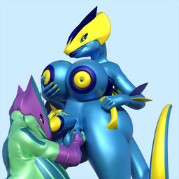 anthro balls breasts duo erection female genitals gynomorph intersex machine multicolored_nipples nipples non-mammal_balls non-mammal_breasts non-mammal_nipples penis simple_background idsaybucketsofart leviathan-29 vera-01 android cyber_dragon reptile robot scalie 1:1 3d_(artwork) digital_media_(artwork)