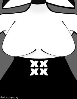 anthro breasts female solo iamsomthing lizzie_(lewkandun) domestic_cat felid feline felis mammal monochrome