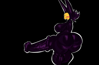 animal_genitalia animal_penis anthro balls big_balls big_breasts big_butt big_penis black_background blush breasts butt clothing equine_genitalia equine_penis erection eyes_closed genitals gynomorph huge_balls huge_penis intersex latex latex_clothing latex_legwear latex_skinsuit legwear long_ears nipples nude open_mouth penis purple_body side_view simple_background skinsuit solo standing thick_thighs tight_clothing toumie_(artist) demon equid equine mammal hi_res