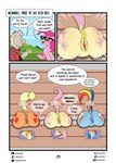 2021 absurd_res amaichix anus applejack_(mlp) butt clothing comic cutie_mark dialogue digital_media_(artwork) dock_(anatomy) earth_pony english_text equid equine eyewear fan_character female fluttershy_(mlp) friendship_is_magic genitals group hasbro hi_res horse mammal multicolored_tail my_little_pony open_mouth outside pink_tail pinkie_pie_(mlp) pony public_use pussy rainbow_dash_(mlp) rainbow_tail speech_bubble sunglasses tail text through_wall