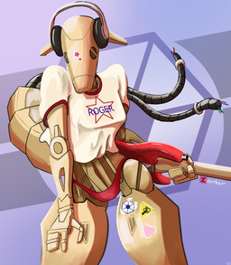 ambiguous_gender clothed clothing electric_guitar electronics guitar headphones machine musical_instrument plucked_string_instrument solo string_instrument tail bot zephuur star_wars star_wars_insider dj_battle_droid b1_battle_droid battle_droid humanoid robot absurd_res hi_res