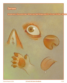 5_fingers bodily_fluids border claws dripping finger_claws fingerpads fingers hand_pawpads pawpads saliva saliva_drip simple_background tan_background text tongue white_border wide_eyed sharkinthepark 2026 4:5 absurd_res comic english_text hi_res orange_theme