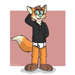 3_toes anthro blush blush_lines clothing eyewear feet fur glasses hair hand_behind_head hand_in_pocket hoodie male multicolored_body multicolored_fur open_mouth pockets simple_background solo tail text toes tongue topwear underwear whiskers retzfox meme_clothing retz_(retzfox) canid canine fox mammal 1:1 absurd_res artist_name hi_res meme
