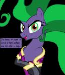 clothed clothing female feral green_hair hair looking_at_viewer simple_background solo text transparent_background grypher friendship_is_magic hasbro my_little_pony mane-iac_(mlp) equid equine horse mammal pony 2018 absurd_res alpha_channel english_text hi_res