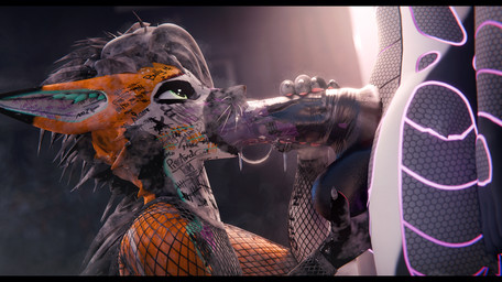 animal_genitalia animal_penis anthro armwear ball_fondling balls black_border bodily_fluids body_writing border clothed clothing cum cum_drip cum_dripping_from_penis cum_everywhere cum_in_mouth cum_inside cum_on_face cum_on_penis cumshot degradation dripping duo ejaculation equine_genitalia fellatio fishnet_armwear fishnet_clothing fishnet_topwear fondling fur genital_fluids genitals handjob legwear licking looking_pleasured male male/male male_penetrating markings messy oral orgasm penetration penile penis sex simple_background skimpy slutty_face smile submissive text tongue topwear lill_esp lill_espion canid canine fox mammal rexouium 3d_(artwork) absurd_res blender_(artwork) digital_media_(artwork) english_text hi_res