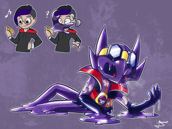 ambiguous_gender black_sclera clothed clothing eyewear eyewear_on_head front_view glasses glistening glistening_body gloves goggles goggles_on_head goo_drip goo_transformation handwear highlights_(coloring) hoodie horn human_to_anthro legs_together looking_at_own_hand looking_down looking_down_at_self musical_note musical_symbol on_ground puddle purple_body purple_highlights question_mark red_eyes side_view simple_background sitting sitting_on_ground smile solo species_transformation symbol three_frame_sequence topwear transformation transformation_sequence sh_in_ys nintendo pokemon prankster_(sh_in_ys) generation_3_pokemon human mammal pokemon_(species) sableye 2024 colored hi_res sequence shaded signature