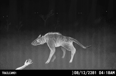 ambiguous_gender fangs feral fur glistening glistening_eyes group night_vision outside plant pointy_ears rattle_(anatomy) scales snout standing tail teeth text trail_cam tree han_(artist) fallout microsoft canid canine canis coyote hybrid mammal night_stalker_(fallout) pit_viper rattlesnake reptile scalie snake viper black_and_white english_description english_text high_contrast monochrome