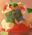 anthro balls blush brown_hair butt christmas_clothing christmas_headwear clothing erection eyes_closed facial_hair footwear frottage fur genitals goatee green_hair green_markings green_pawpads hair hair_over_eyes headgear headwear holidays humanoid_genitalia humanoid_penis kissing male male/male markings mistletoe pawpads paws penile penis plant sex simple_background socks tan_background tan_body tan_fur toeless_footwear toeless_legwear toeless_socks toeless_stockings yellow_body yellow_fur kingparked christmas alex_(nao_o'connor) nao_o'connor bird_dog canid canine canis coyote domestic_dog golden_retriever hunting_dog mammal retriever