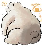 ambiguous_gender anthro black_body black_fur butt food fur kemono multicolored_body multicolored_fur onigiri overweight question_mark rice sitting solo text two_tone_body two_tone_fur white_body white_fur buta5kawa bear mammal polar_bear ursine 2021 hi_res