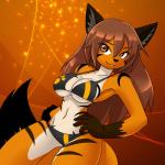 anthro bikini breasts clothing female hands_on_hips navel smile solo swimwear triangle_bikini two-piece_swimsuit nekonny fulvus canid canine fox mammal 1:1 hi_res orange_theme