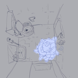 anthro bathroom circle_eyebrows clothed clothed_anthro clothed_female clothing eyebrows female female_anthro fur hair inside looking_up mirror question_mark sink solo standing toilet toilet_paper towel puppy_in_space mini_(puppy_in_space) canid canine canis domestic_dog mammal 1:1 2025 digital_drawing_(artwork) digital_media_(artwork) hi_res