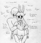 2015 animatronic anthro balls black_and_white blush bodily_fluids bow_(feature) bow_tie buckteeth clothing cum cum_on_face dialogue duo english_text erection faceless_character faceless_male five_nights_at_freddy's five_nights_at_freddy's_2 genital_fluids genitals human inkyfrog lagomorph leporid machine male male/male mammal monochrome penis rabbit robot scottgames simple_background teeth text toy_bonnie_(fnaf) traditional_media_(artwork) undressing white_background