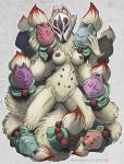 anthro anthrofied biped breasts claws female genitals kneeling looking_at_viewer mask multi_nipple multi_tail nipples nude pussy simple_background solo tail conditional_dnp loupgarou capcom clover_studio okami_(capcom) ninetails_(okami) canid canine fox mammal 2017 hi_res