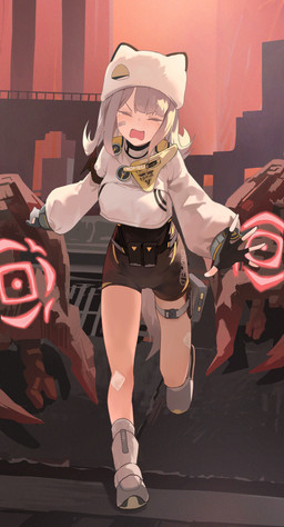 animal_ears band-aid band-aid_on_face band-aid_on_thigh bandage bandage_on_face bare_legs belt black_bodysuit black_clothing black_skinsuit bodysuit breasts clothing cropped_jacket cute_fangs fangs female fingerless_gloves footwear gloves grey_hair hair handwear hat headgear headwear jacket medium_breasts open_mouth running shoes short_hair skinsuit tail tears_of_fear teeth tight_clothing topwear white_clothing white_footwear white_hat white_headwear white_jacket white_shoes white_topwear yorei arknights_endfield estella_(arknights) animal_humanoid felid felid_humanoid feline feline_humanoid humanoid mammal mammal_humanoid monster absurd_res hi_res