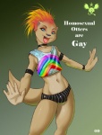 anthro biped bulge choker clothed clothing countershading crop_top eyeliner femboy front_view jewelry lgbt_pride lipstick makeup male membrane_(anatomy) midriff navel necklace piercing pose pride_colors rainbow rainbow_pride_colors rainbow_symbol seductive shirt skimpy solo standing stated_homosexuality stated_sexuality stereotype super_gay tail tautology topwear webbed_hands what eldiman mammal mustelid otter 2009 digital_media_(artwork)