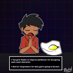 anthro black_background black_hair blush clothed clothing duo eyes_closed female hair imminent_transformation male mask open_mouth simple_background text text_box thanking white_body white_skin yellow_eyes tf-sential deltarune undertale_(series) tasque_manager digital_creature human mammal 1:1 english_text hi_res signature