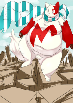 anthro balls belly genitals kemono male micropenis moobs outside overweight overweight_male penis red_body scarf small_penis solo white_body rodemaru nintendo pokemon generation_3_pokemon pokemon_(species) zangoose 2015 censored hi_res