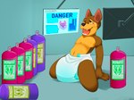 anthro clean_diaper clothed clothing diaper diaper_only hypnosis laughing_gas male mind_control multicolored_body nipples open_mouth screen simple_background solo submissive submissive_male topless two_tone_body wearing_diaper psycheapple paw_patrol chase_(paw_patrol) canid canine canis domestic_dog german_shepherd herding_dog mammal pastoral_dog absurd_res hi_res