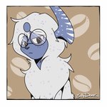 black_eyes black_nose blue_body eyewear feral freckles fur fur_markings glasses male markings simple_background solo white_body white_fur sillydork nintendo pokemon absol canid canine generation_3_pokemon mammal pokemon_(species) headshot_portrait hi_res portrait