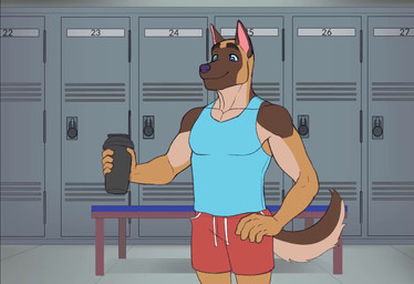 anthro barazoku beverage biceps big_bulge big_muscles black_border blinking border bottle bottomwear bouncing_bulge bouncing_pecs bulge clothed clothing container deltoids detailed_bulge drinking expansion eyebrows flexing flexing_bicep fur genital_expansion growth holding_beverage holding_bottle holding_container holding_object huge_muscles inside licking licking_lips licking_own_lips locker_room male manly motion_blur muscle_growth muscular muscular_anthro muscular_male narrowed_eyes navel nipple_outline pecs protein_shake self_lick shirt shorts smile solo sound_effects standing tail tail_motion tailwag tank_top thick_arms thick_thighs tight_clothing tongue tongue_out topwear tuft nubruki_(artist) sound_warning bruki_(character) canid canine canis domestic_dog german_shepherd herding_dog mammal pastoral_dog 16:9 2025 2d_animation animated short_playtime sound webm widescreen