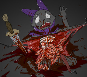 amputated_leg amputee anthro blood bodily_fluids death disability disembowelment flesh gore grey_body grotesque_death guts imminent_death intestines male open_mouth organs ribs skinning snuff solo spreading bravobunny bat mammal hi_res