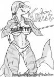 anthro breasts camel_toe clothed clothing countershading female looking_at_viewer nipple_outline nipple_piercing nipples non-mammal_breasts non-mammal_nipples piercing smile solo tight_clothing translucent translucent_clothing wide_hips rastaban_coal kalie fish marine shark hi_res monochrome