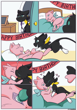 banner birthday birthday_sex black_body black_fur fur genitals kissing knot knotted_penis lgbt_pride nonbinary_pride_colors penetration penile penile_penetration penis penis_in_vagina pounce pride_colors sex tired tired_eyes transgender_pride_colors vaginal vaginal_penetration screamoshaymin nintendo pokemon squishy_the_mew generation_1_pokemon legendary_pokemon mew_(pokemon) pokemon_(species) absurd_res comic hi_res nonbinary_(lore) trans_(lore)