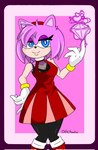 accessory blue_eyes breasts clothing female gem gloves hair hair_accessory hairband hand_on_hip handwear holding_gem holding_object looking_at_viewer pink_background pink_body pink_hair short_hair simple_background solo elchuydra sega sonic_the_hedgehog_(series) amy_rose eulipotyphlan hedgehog mammal hi_res signature