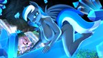 anthro blue_eyes blue_hair blue_tail crystal fangs feet female grey_body hair humanoid_feet looking_at_viewer membrane_(anatomy) membranous_wings multicolored_tail nude plantigrade pupils slit_pupils solo tail teeth waterfall white_hair white_tail wings anthroponiessfm hasbro my_little_pony diamond_azure fan_character bat_pony equid mammal 16:9 3d_(artwork) digital_media_(artwork) hi_res widescreen