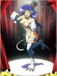 blue_hair bowtie_only breasts bunny_costume clothing confetti costume duo female fur green_eyes hair hat hat_only headgear headgear_only headwear headwear_only humiliation imminent_attack laughing_at_another mostly_nude navel stage tail top_hat white_body white_fur worried_look theinsanedarkone capcom darkstalkers felicia_(darkstalkers) lilith_aensland felid feline humanoid mammal succubus 3:4 hi_res watermark