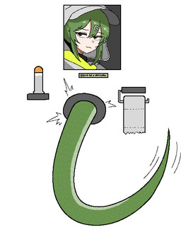 accessory bullet faceless_character faceless_female faceless_humanoid female free_use glory_hole green_body green_eyes green_hair green_scales green_tail hair hair_accessory hairclip hood_up motion_lines portrait_(object) scales scaly_tail smile solo stuck tail tail_motion toilet_paper cockati arknights arknights_endfield hypergryph studio_montagne fluorite_(arknights) animal_humanoid humanoid reptile reptile_humanoid scalie scalie_humanoid snake_humanoid 2026 aliasing digital_media_(artwork)